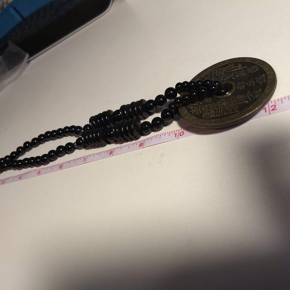 vintage 80s black stone bead necklace Chinese zodiac NWOT - Picture 7 of 10